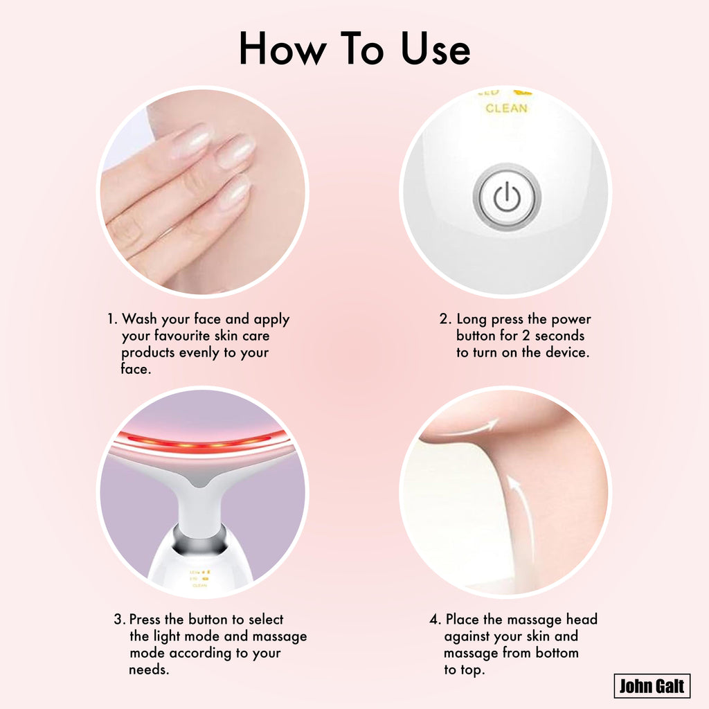 Red Light Therapy Massager for Face and Neck, 7 Color Led W/ Skin Care - Black