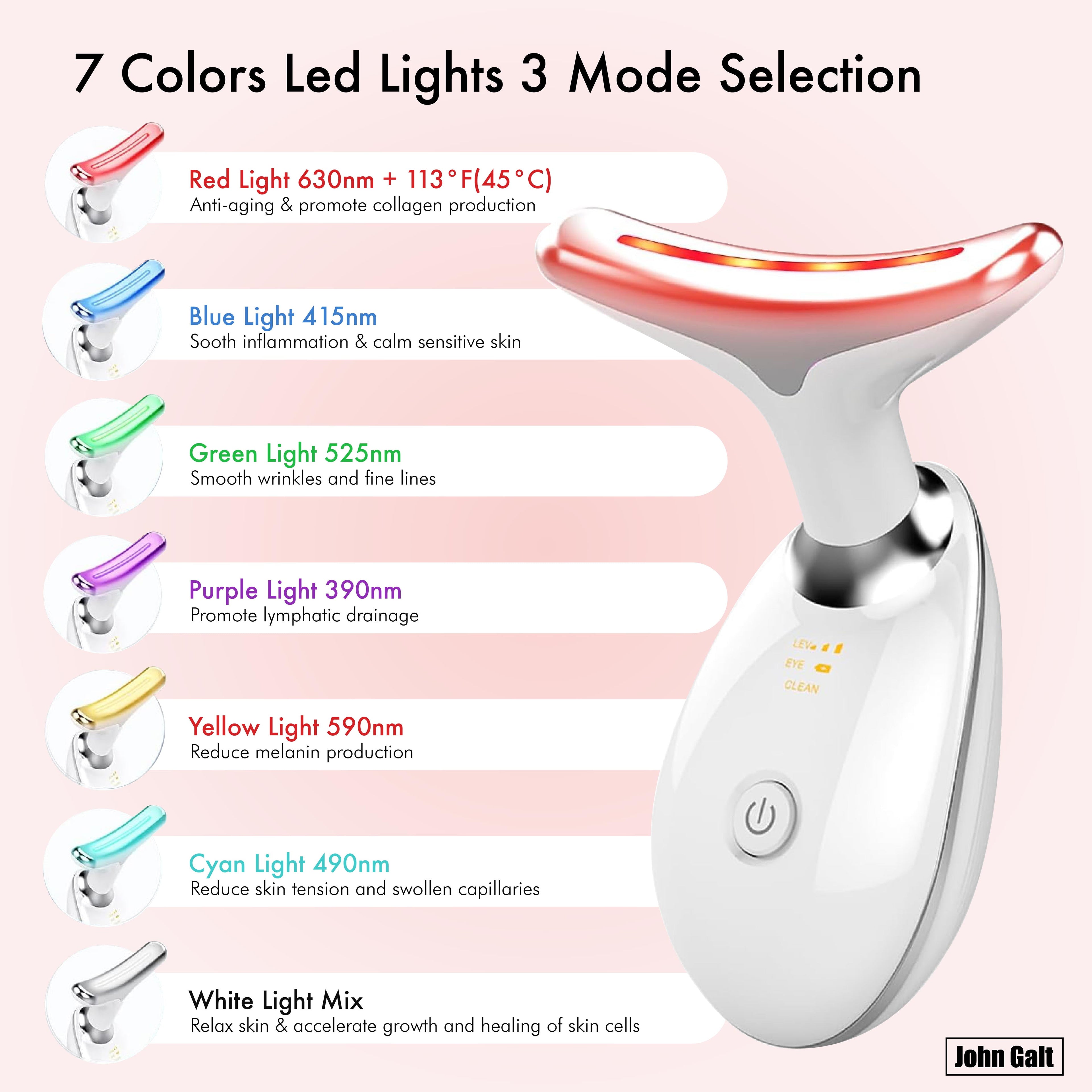 Red Light Therapy Massager for Face and Neck, 7 Color Led W/ Skin Care - Black
